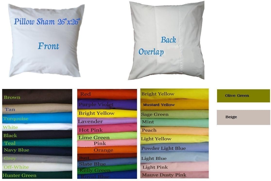 Euro Pillow Sham Solid Color Grey, Turquoise, Pink, Hot Pink, Light Pink, Mustard yellow, Olive Green, Country Rose cover case 26"x 26" pillow Square large Select your color.