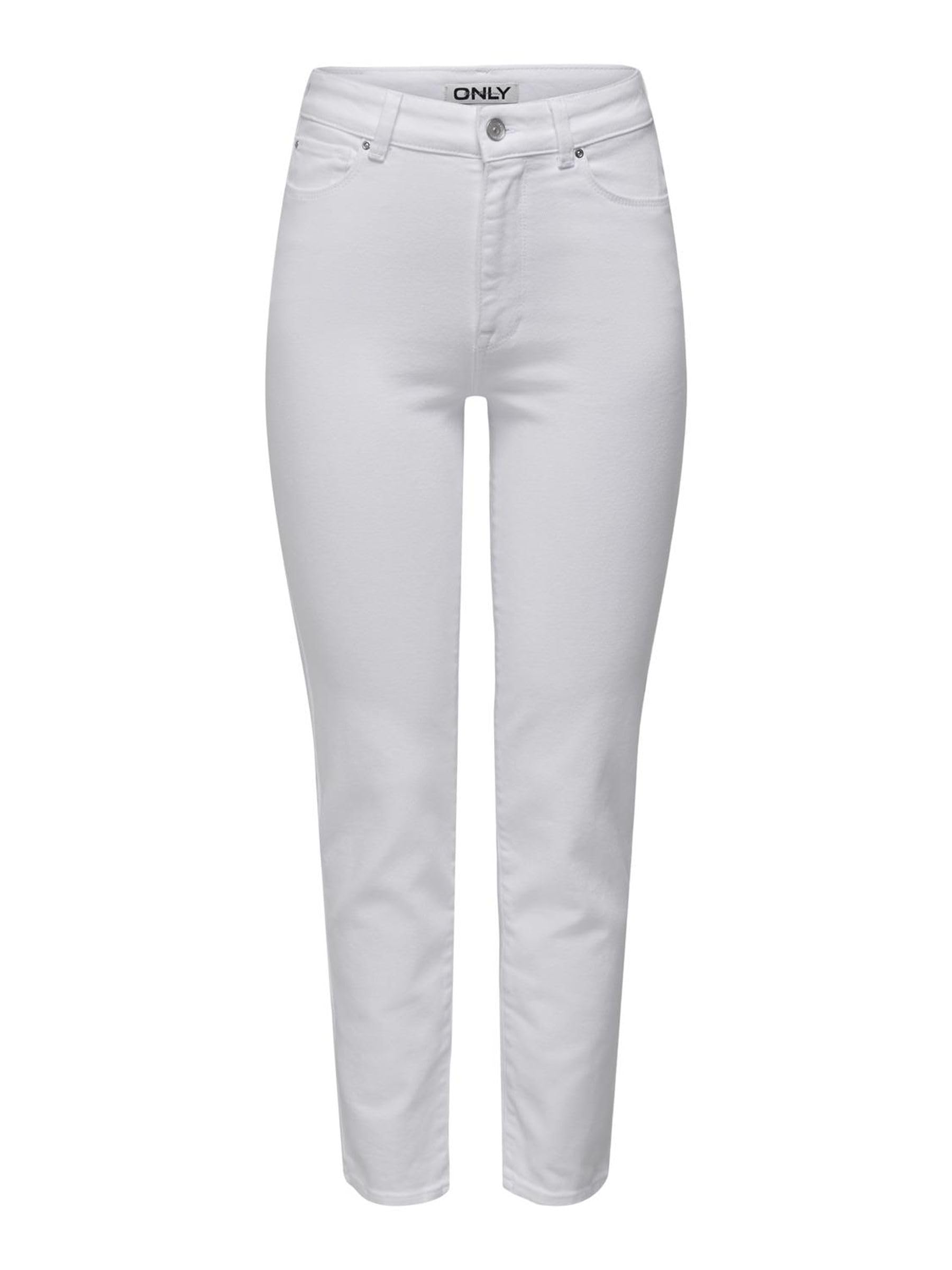 ONLY Women's Onlemily Stretch Hw Str ANK DNM Noos Jean Pants, White, 28W x 32L