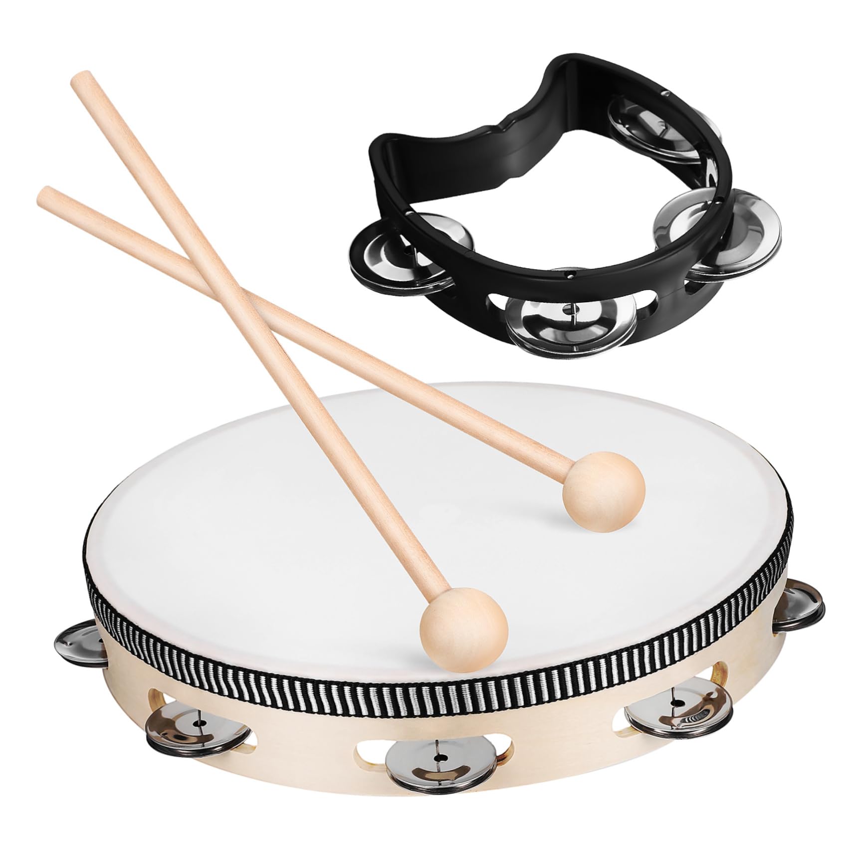 Sosoport 1Set Tambourine with Mallets Lightweight Frame Drum for Adults Craftsmanship Easy to Learn for Parties and Performances