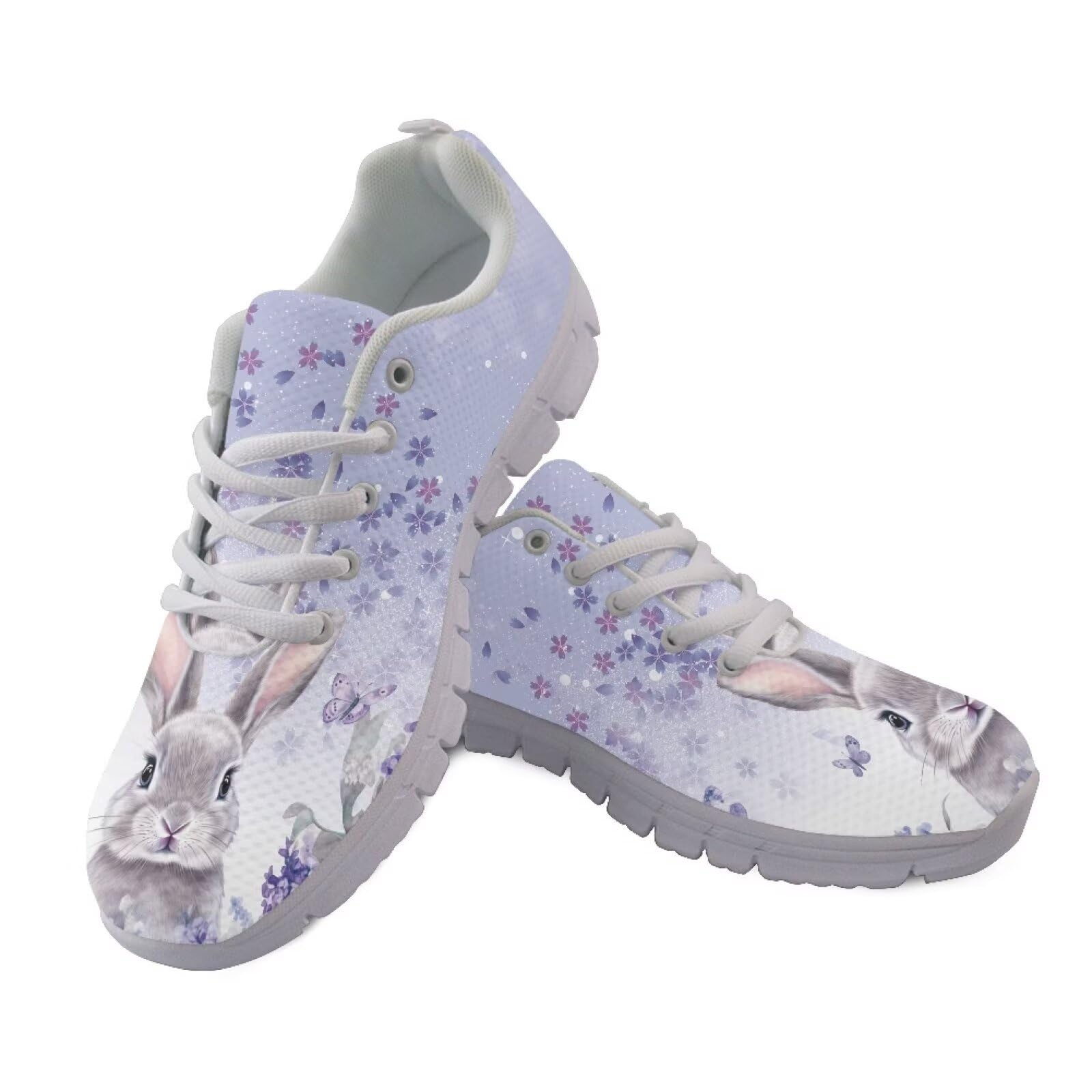 KEIAHUAN Purple Bunny Easter Shoes for Women Outdoor Walking Trekking Sneaker Non-Slip Mesh Tennis Shoes Lightweight Breathable Hiking Athletic Runnign Shoes