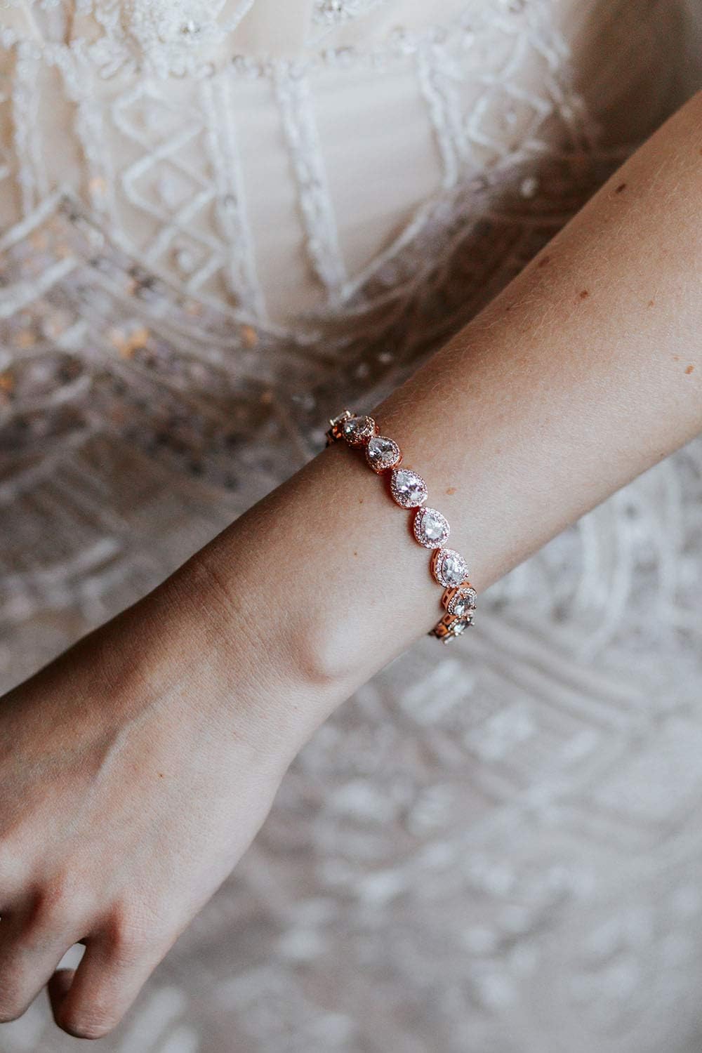 SWEETV Teardrop Wedding Bridal Bracelets for Brides, Crystal Rhinestone Cubic Zirconia Tennis Bracelets for Women Prom, Bridal Jewelry