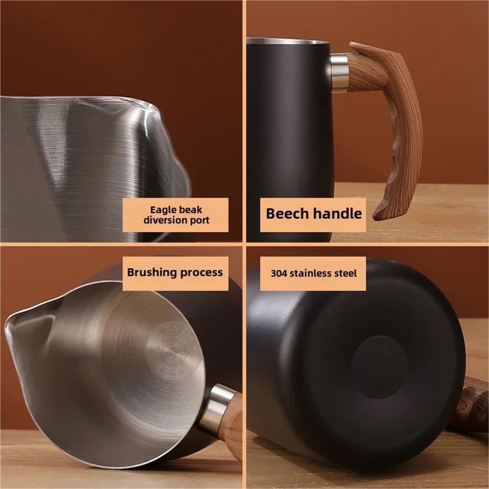 Jarras de espuma de leche, jarra de espuma de café de acero inoxidable para latte, capacidad de 600/900 ml, ideal para baristas y uso doméstico, duradera y fácil de limpiar
