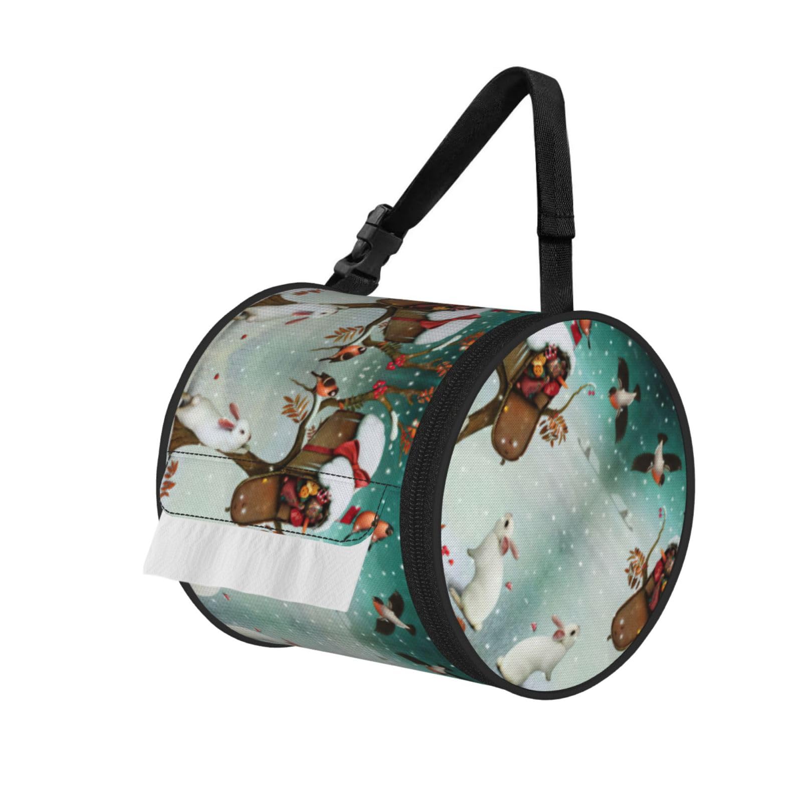 Christmas Rabbit Bunny Print Fashion Tissues Organizer Box, Hanging Tissue Holder For Purse Coins For Car Office Daily Outing