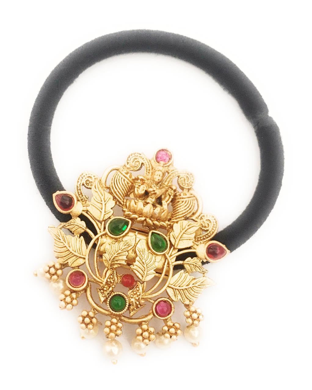 stones hair bands for women and girls black colour rubber bands with antique gold color decoration (pack of 1) fancy hair ties ponytail holders center clips for children-image-42