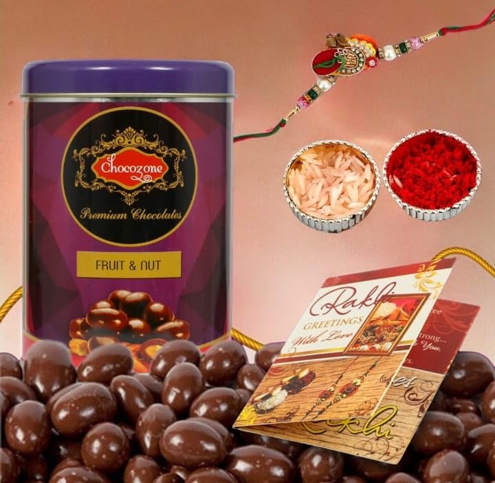 Skylofts 100gms Chocolate Coated Nuts Rakhi Gift For Brother Rakhi for Brother With Chocolate Rakhi for Bhai with Gift Rakhi With Chocolate Combo