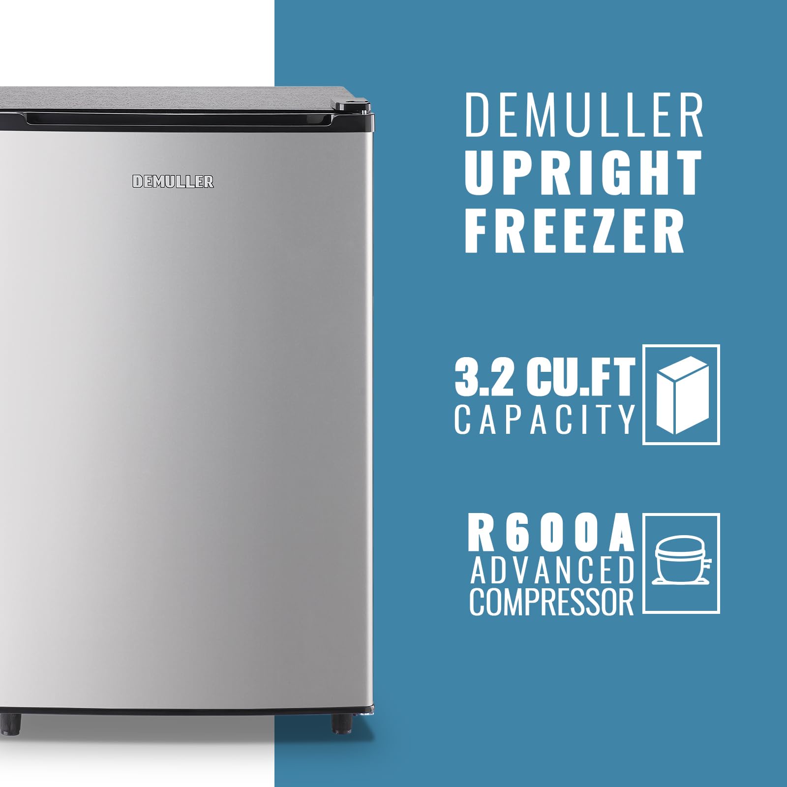 Demuller Upright Freezer 3.2 Cu.Ft Freezer Single Door Freestanding Small Freezer With Adjustable Thermostat Front Door Open Mini Freezer For Kitchen, Apartment, Basement, Dorm, Silver on Fridge.com - View 2