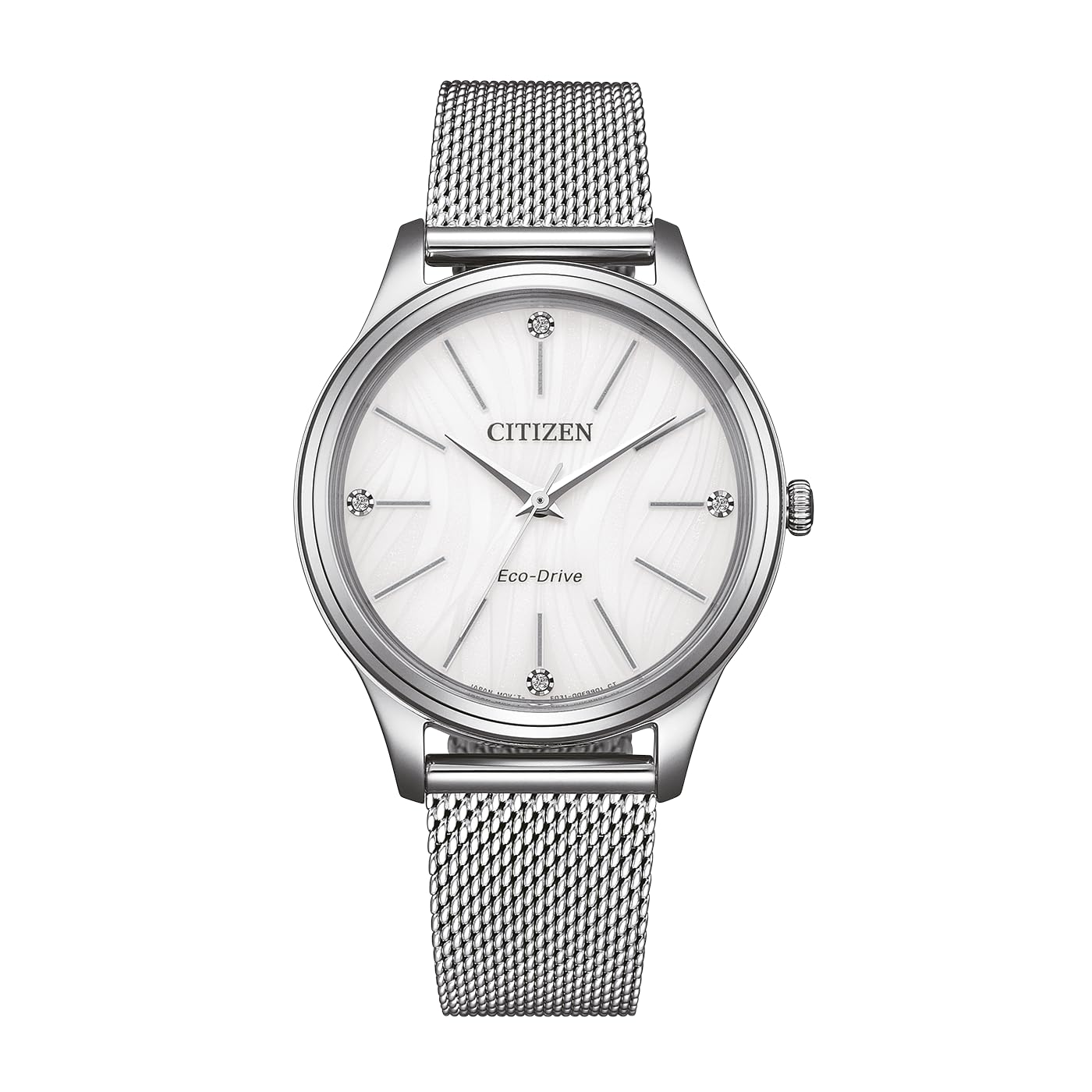 Citizen EM1220-82A Orologio da Donna Eco-Drive Solare in Acciaio Inox, Cinturino in Maglia Milanese, 34 mm, 5 ATM