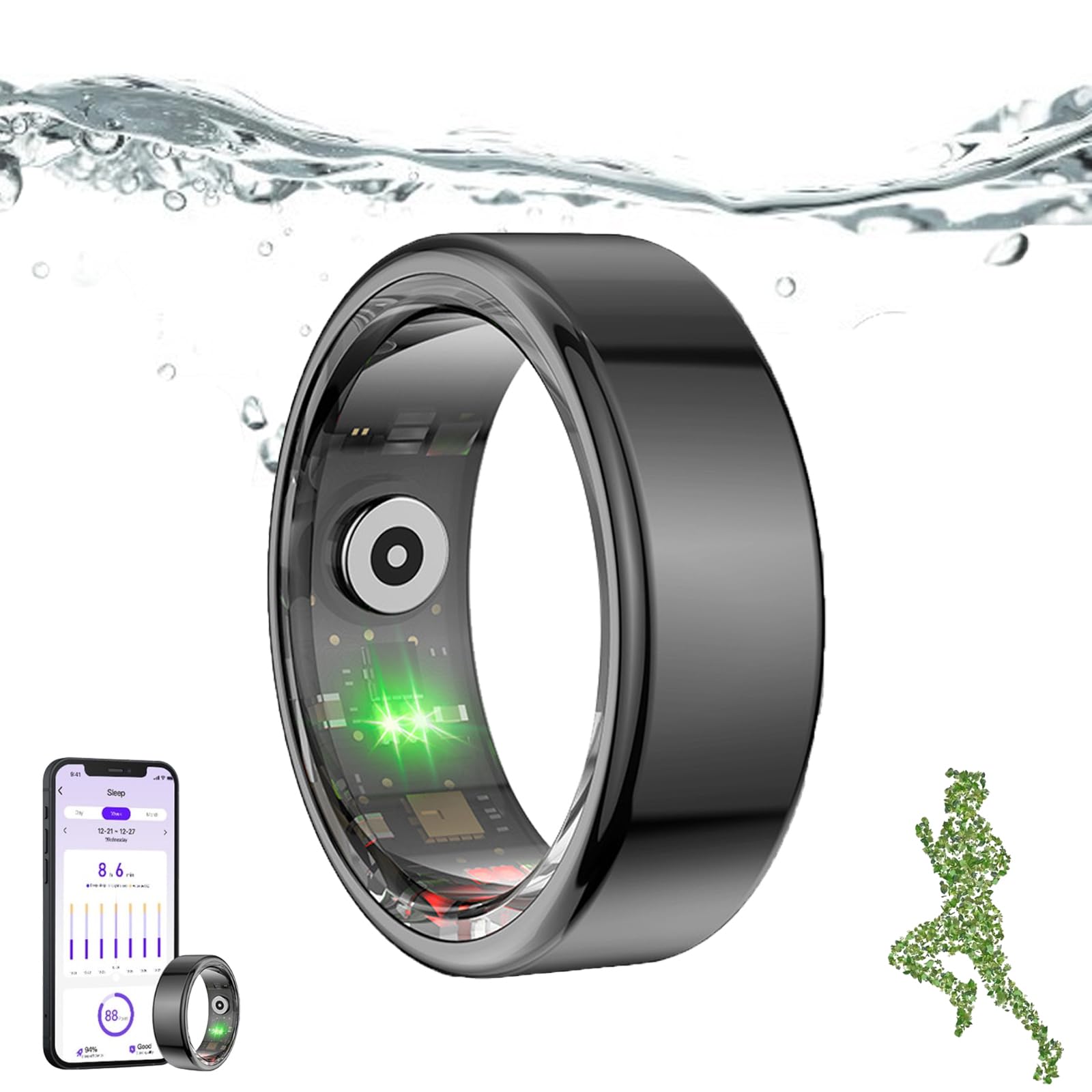 Smart Ring, Anillo Inteligente,Smart Ring Fitness Tracker Ring,IP68 Modos Multideportivos A Prueba De Agua para Android para iOS,Rastreador De Oxígeno En Sangre Compatible con Bluetooth