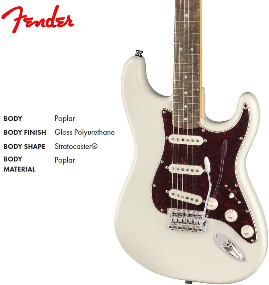 Squier Classic Vibe 70s Stratocaster Electric Guitar, Olympic White, Laurel Fingerboard