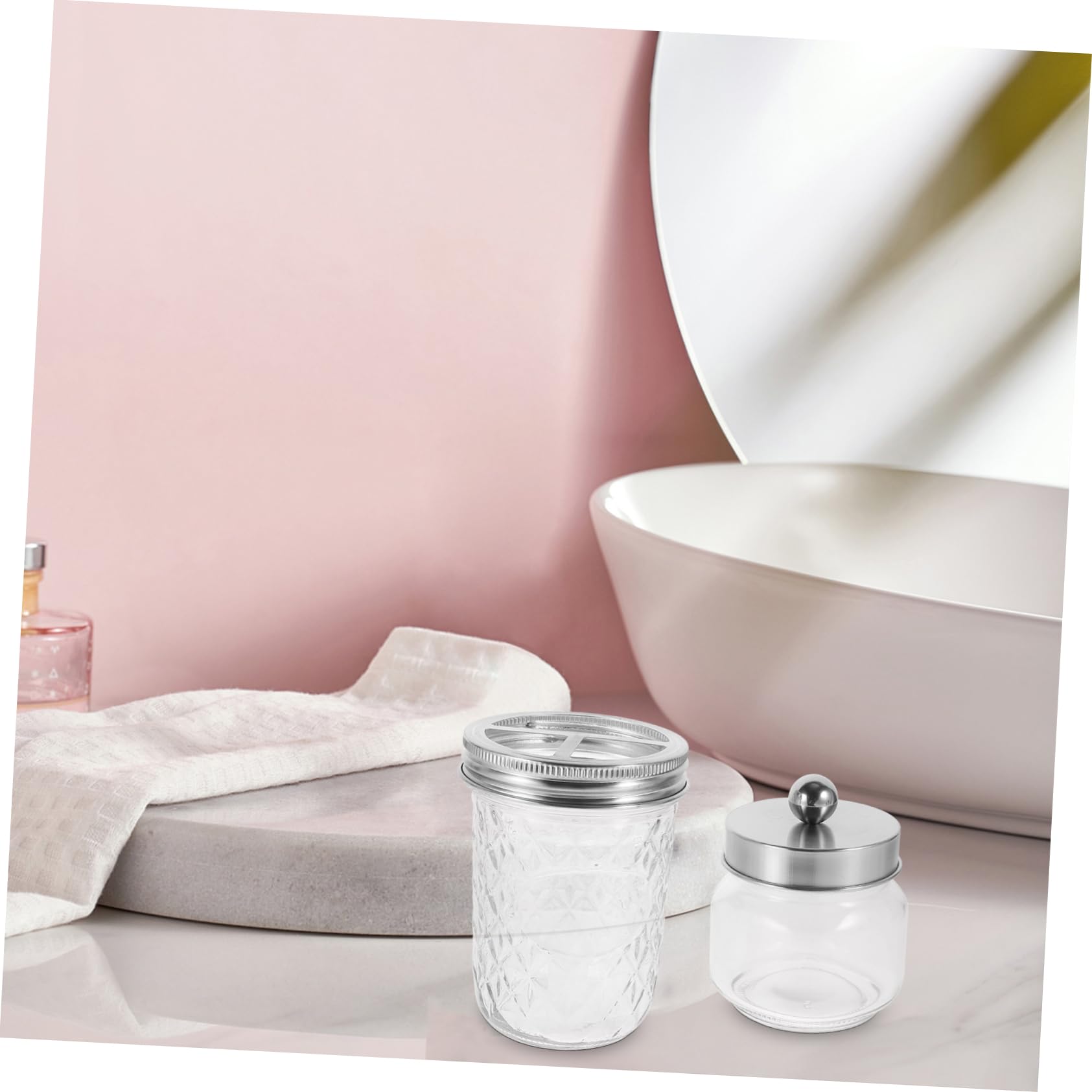 Yardenfun Juego de Baño Dispensador de Jabón Espumoso y Porta Cepillos de Dientes en Tarro de Vidrio Set de Accesorios para Baño 5 Piezas Diseño Rústico y Funcional