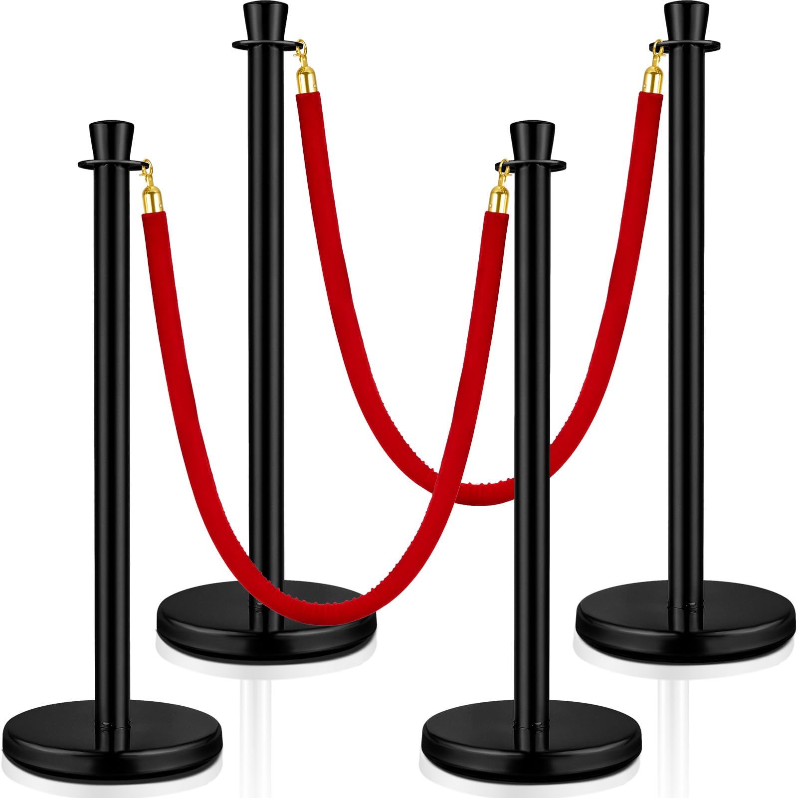 Wesiti 4 Pcs Stainless Steel Stanchion Post 2 Pcs 5 ft Velvet Rope Carpet Ropes and Poles Stanchions and Velvet Ropes Crowd Control Barriers Rope Safety Barriers for Party Theater (Black, Red)