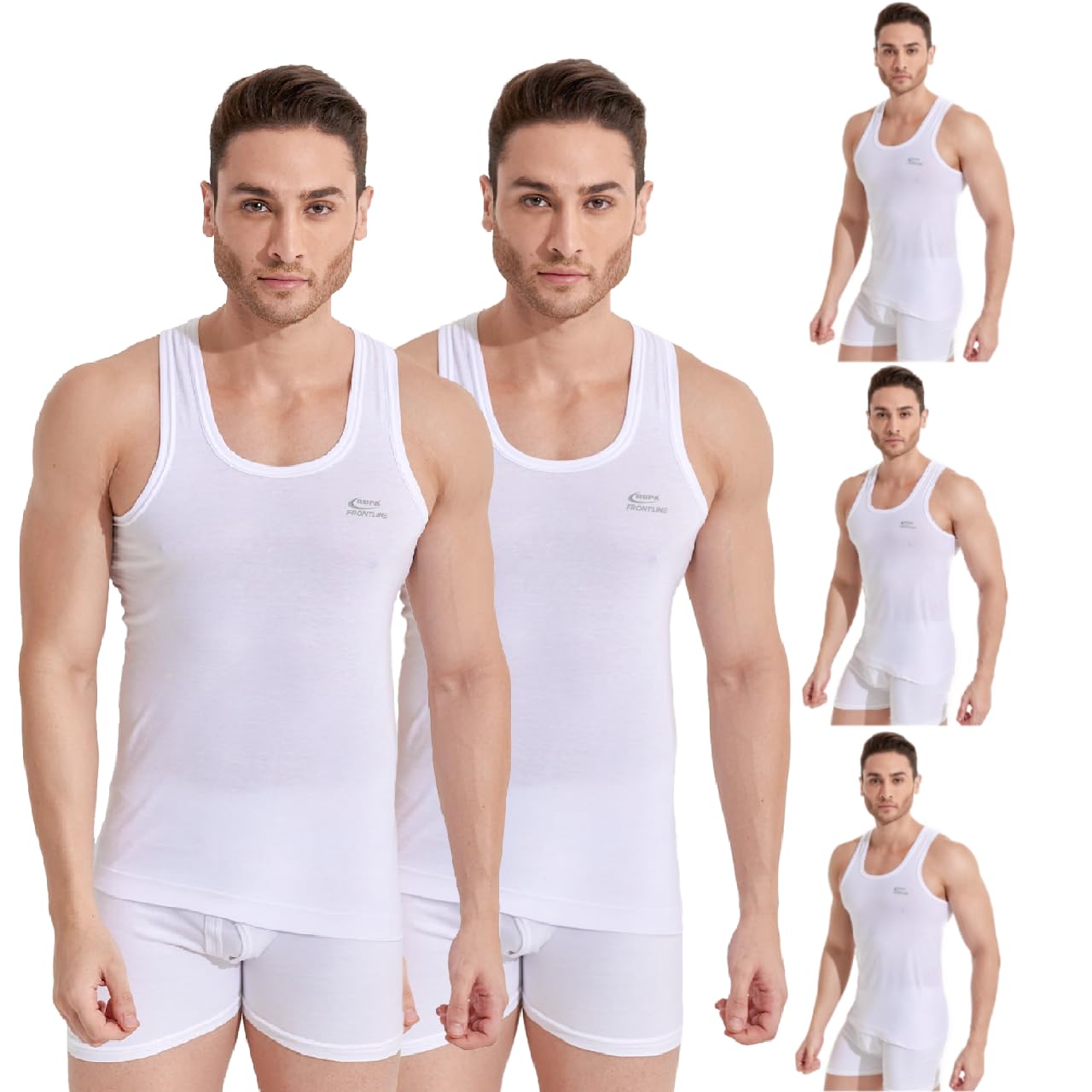 RUPA FRONTLINE Sleeveless Round Neck Vest for Men, 100% Cotton Material, Regular Fit, Pack of 5