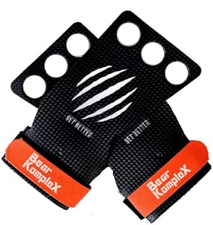 Bear KompleX 3 & 2 Hole Carbon Hand Grips for Gymnastics & Crossfit, Pull-ups, Weight Lifting. WODs w, Wrist Straps. Comfort & Support-Hand Protection from Rips & Blisters. (Medium, 3-Hole)