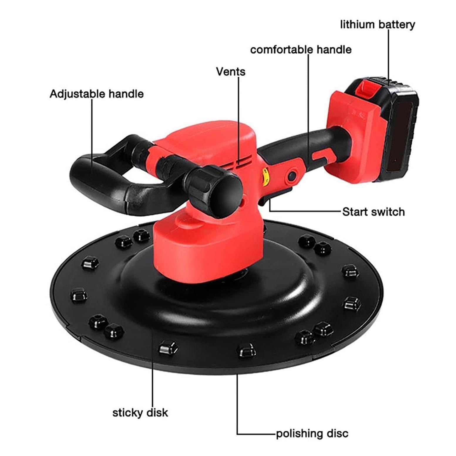 Lijadora eléctrica para paneles de yeso, lijadora de pared de velocidad variable de 1680 W, 200 r/min para techo, pared, cemento, mortero, tierra, con disipación de calor porosa y disco adhesivo