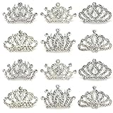 Elesa Miracle 12pc Girl Hair Accessories Rhinestone Tiara Crown Hair Comb Value Set, Princess Flower Girl Wedding Party Favor Hair Jewelry