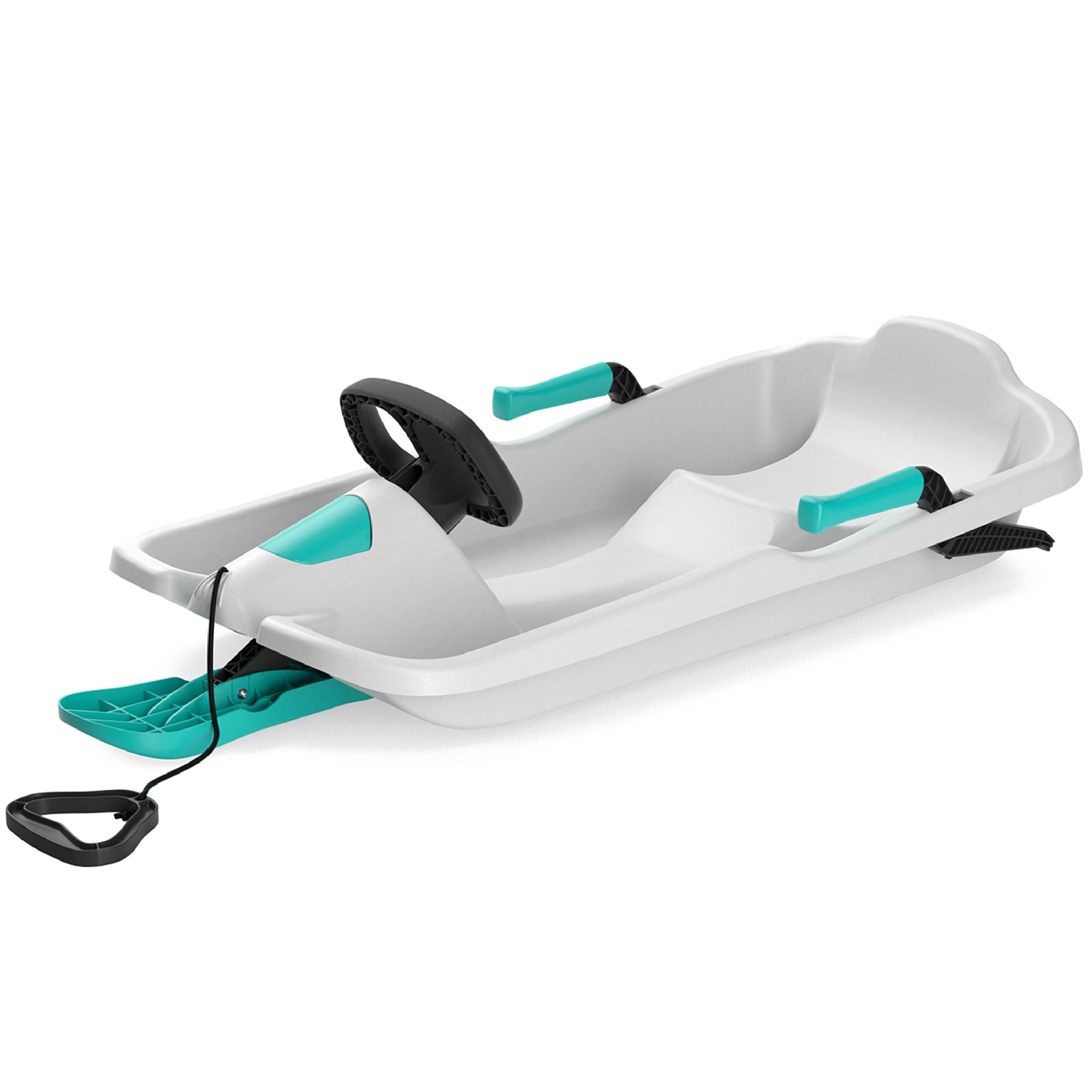 durable kids' toboggan sleds - plastic, lightweight, winter snow sleds with tow strap & pull-up brakes