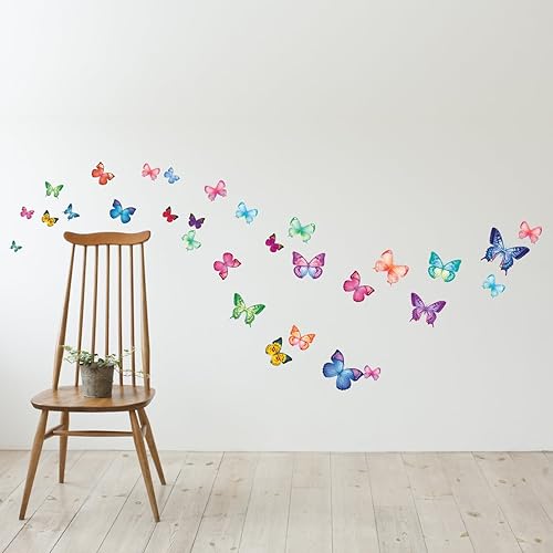 Miniatura 7 de DECOWALL DS9-1302 - Calcomanías de pared para niños, 30 mariposas vibrantes, calcomanías de pared extraíbles para niños, guardería, dormitorio, sala