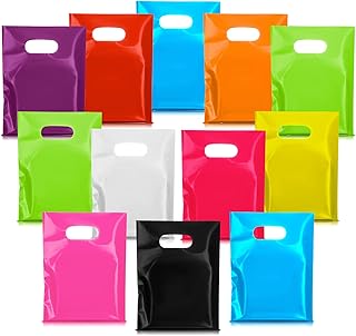 Geyoga 500 Pcs Plastic Goodie Bags 6 x 8 Inch Party Favor Bags Sturdy Gift Bags with Handles for Kids Birthday Party Goody Christmas Easter Valentine Wedding Small Business Merchandise Bag, 10 Color
