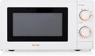 Tower T24029WRG Linear Manual Solo Microwave with 4 Power Levels, 30 Minute Timer, Defrost Function, 700W, 17 Litre, White and Rose Gold