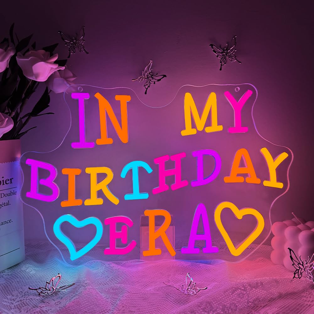 Neonowy znak "In My Birthday", kolorowe urodzinowe znaki świetlne LED do dekoracji ścian, tło piosenkarza, muzyka, prezent na koncert na żywo, do sypialni, klubu, na przyjęcie urodzinowe, męska