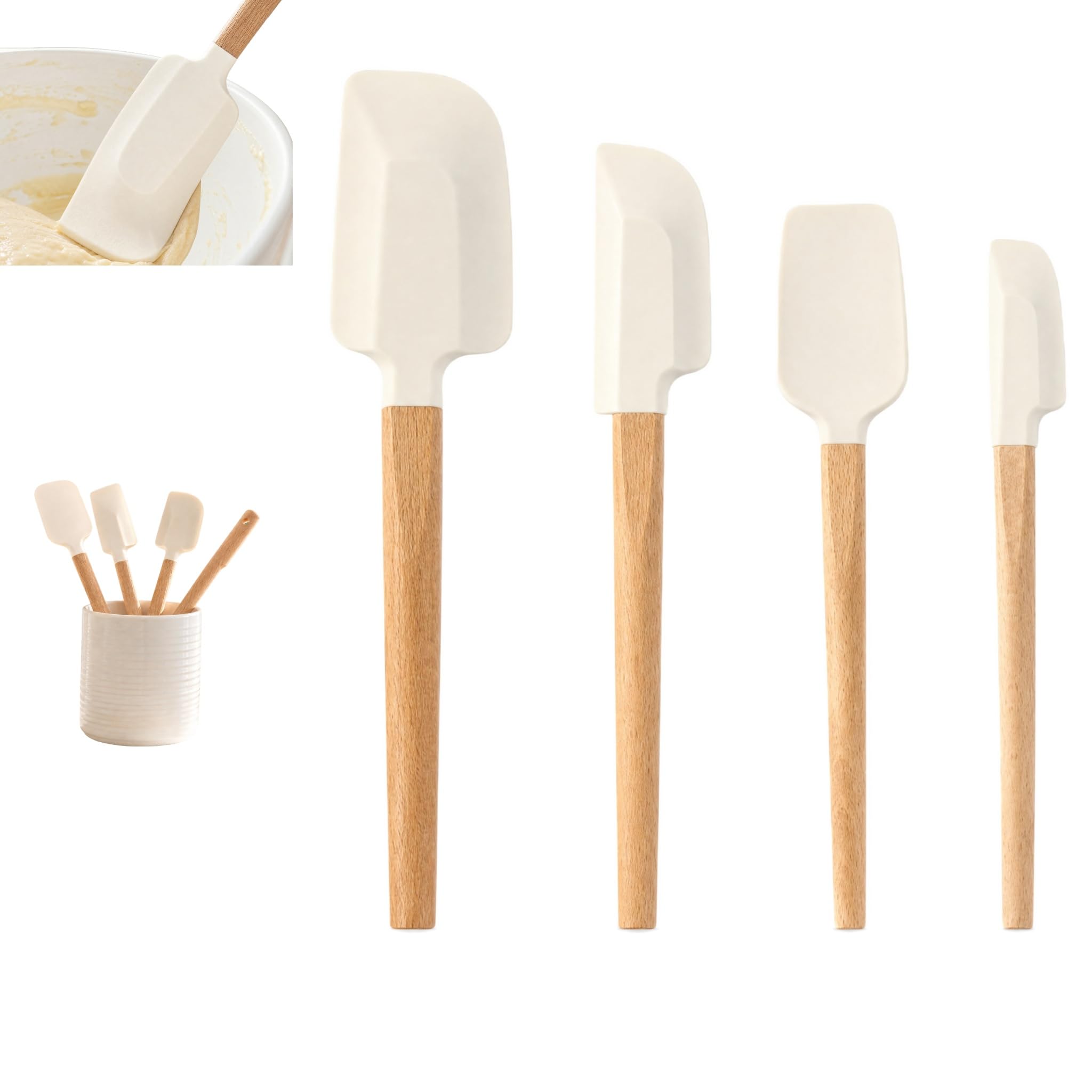 4Pcs Silicone Spatula,Cake Baking Spatula Baking Spatula Set with Wood