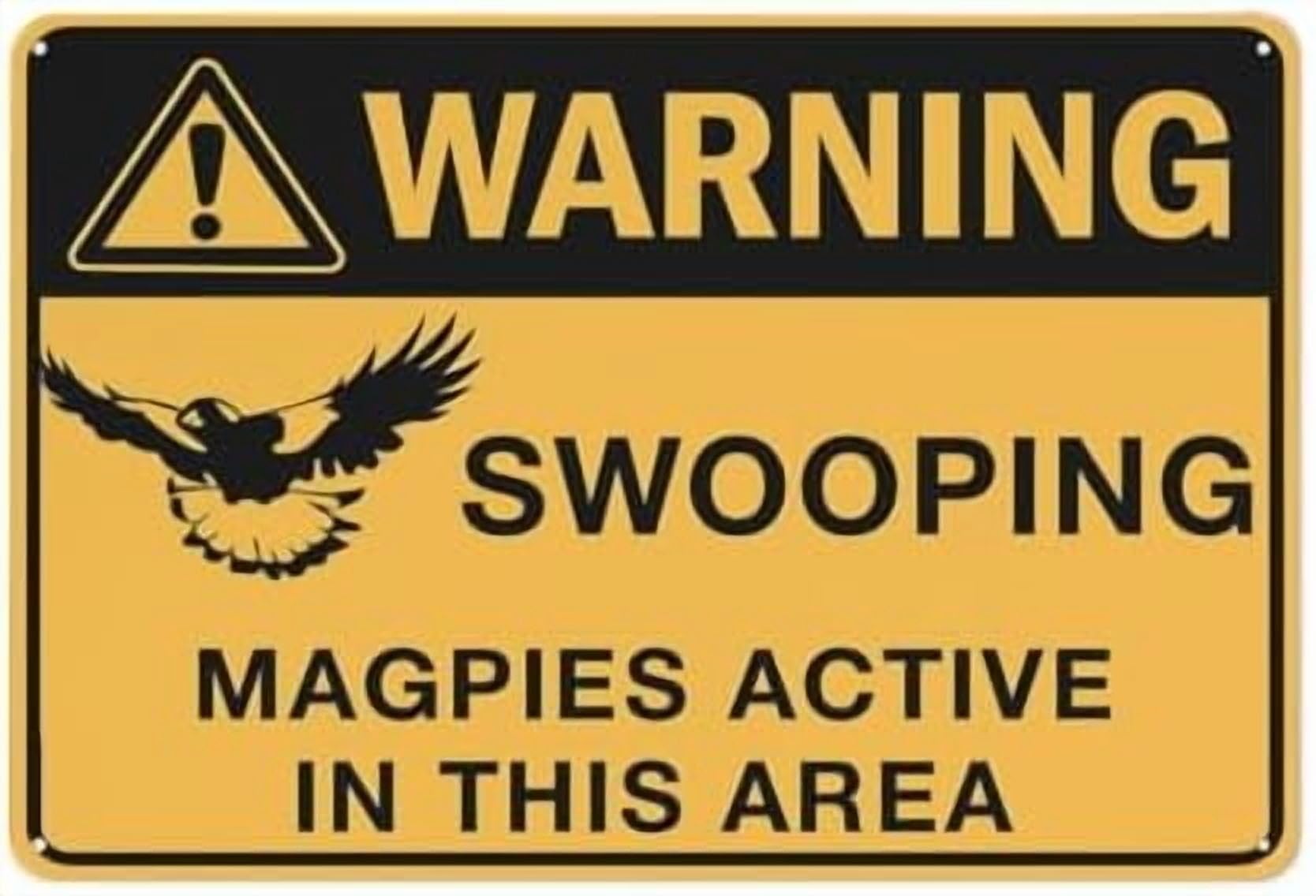 (2-Pack) Warning Metal Tin Sign Swooping Magpies Active In This Area Sign For 8""X12""