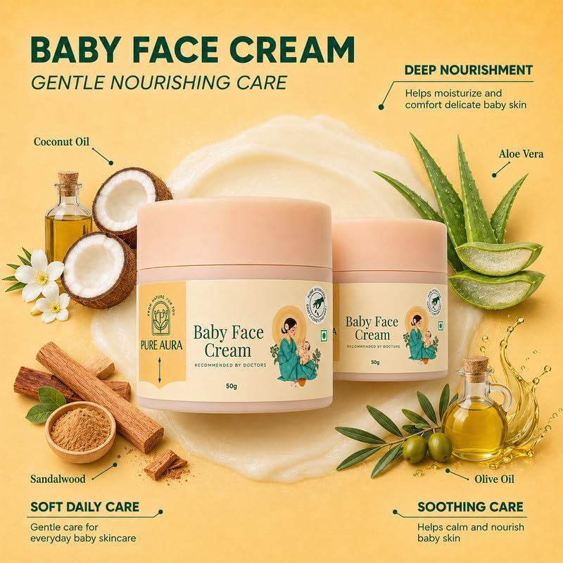 Image of Pure Aura Baby Face Cream 50gm | Ayurvedic & Organic Care for Delicate Skin | Infused with Shea Butter & Almond Oil | Gentle, Chemical-Free Moisturizing | Safe for Newborns | Loved by Moms
