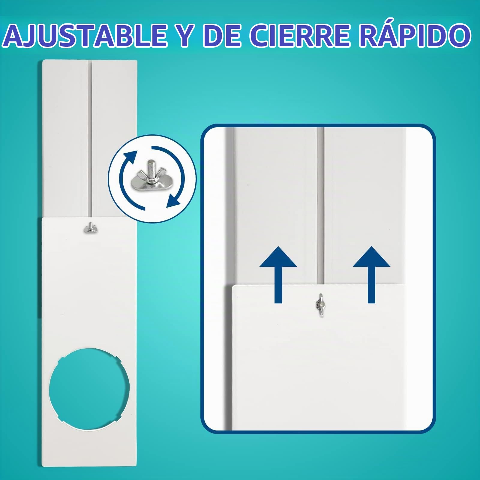 Kit de sellado de ventanas y puertas deslizantes para manguera de aire acondicionado portátil, paneles, PVC ajustable a hasta 152 cm, rosca universal de 13 y 15 cm de diámetro