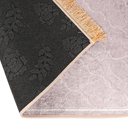 YJZQ Muslin Prayer Rug Thick Padded Flannel Velvet Arch-shaped Rug Islamic Prayer Mat Luxury Islamic Prayer Rug Carpet for Adults With Tassel Khaki - Image 3