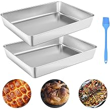 THATSRAD Set of 2 Baking Trays Small Oven Trays Stainless Steel 30 x 24 x 6 cm Rectangular Casserole Dish Stainless Steel Baking Trays Dishwasher Safe Baking Tray Cake Tray for Baking/Roasting/Serving