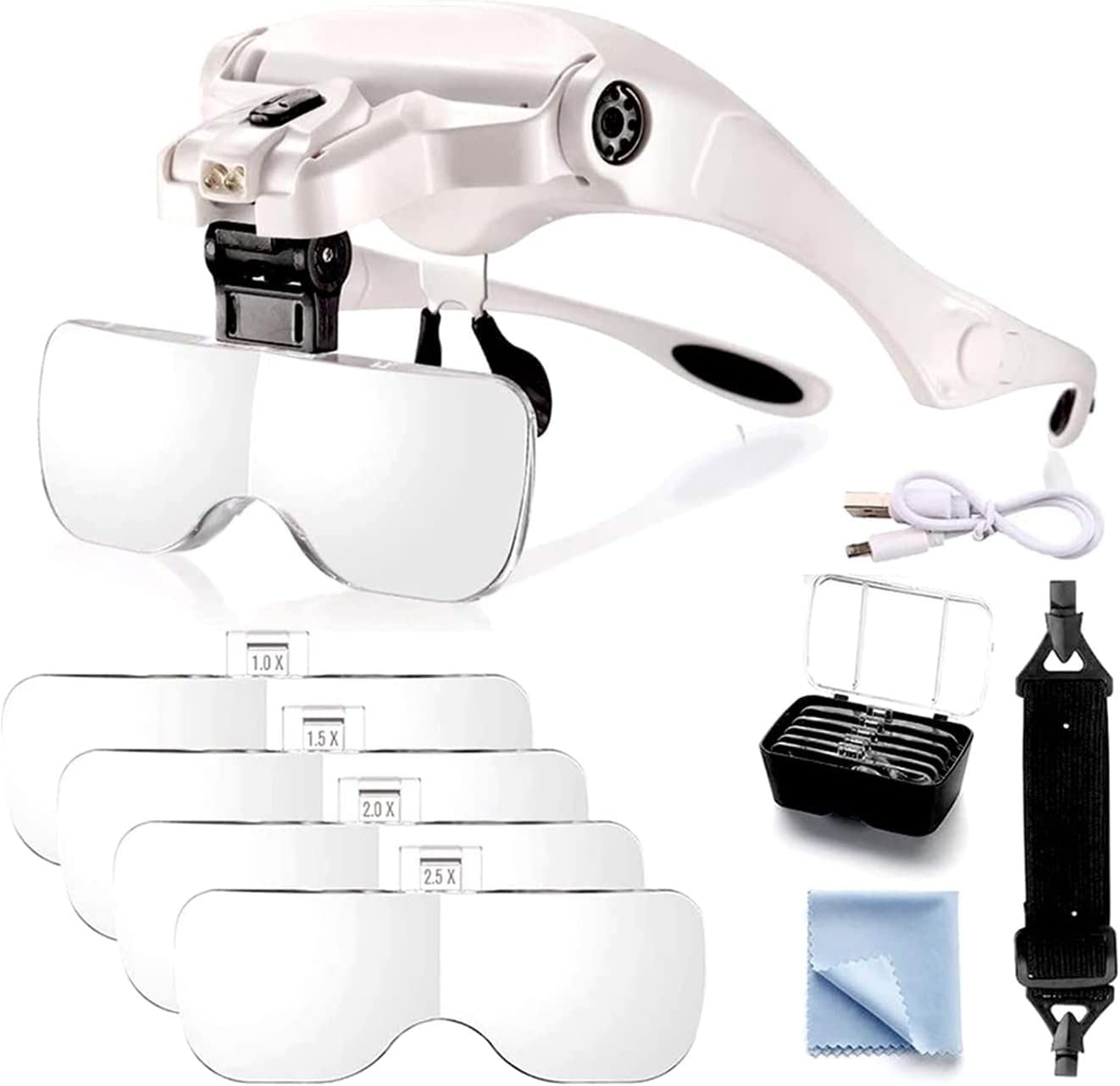 asdchZen Magnifying Glass Lamp Usb Rechargeabl Head Mounted Binocular Eyewear Loupe Magnifier With 3Led Illuminated Headband Magnifying Glass For Reading Flexible Gooseneck Arm Marriag,Fdj029-1