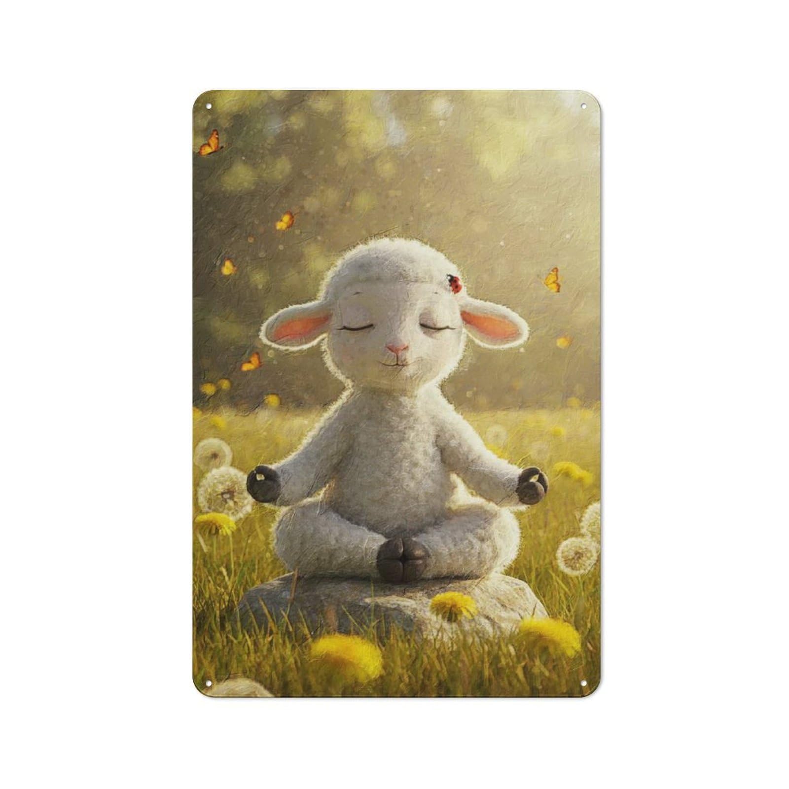 Junmoney Meditating Lamb Vintage Tin Sign 30X20cm With For Studio Or Craft Room, For Garage, Workshop And Man Cave Decoration