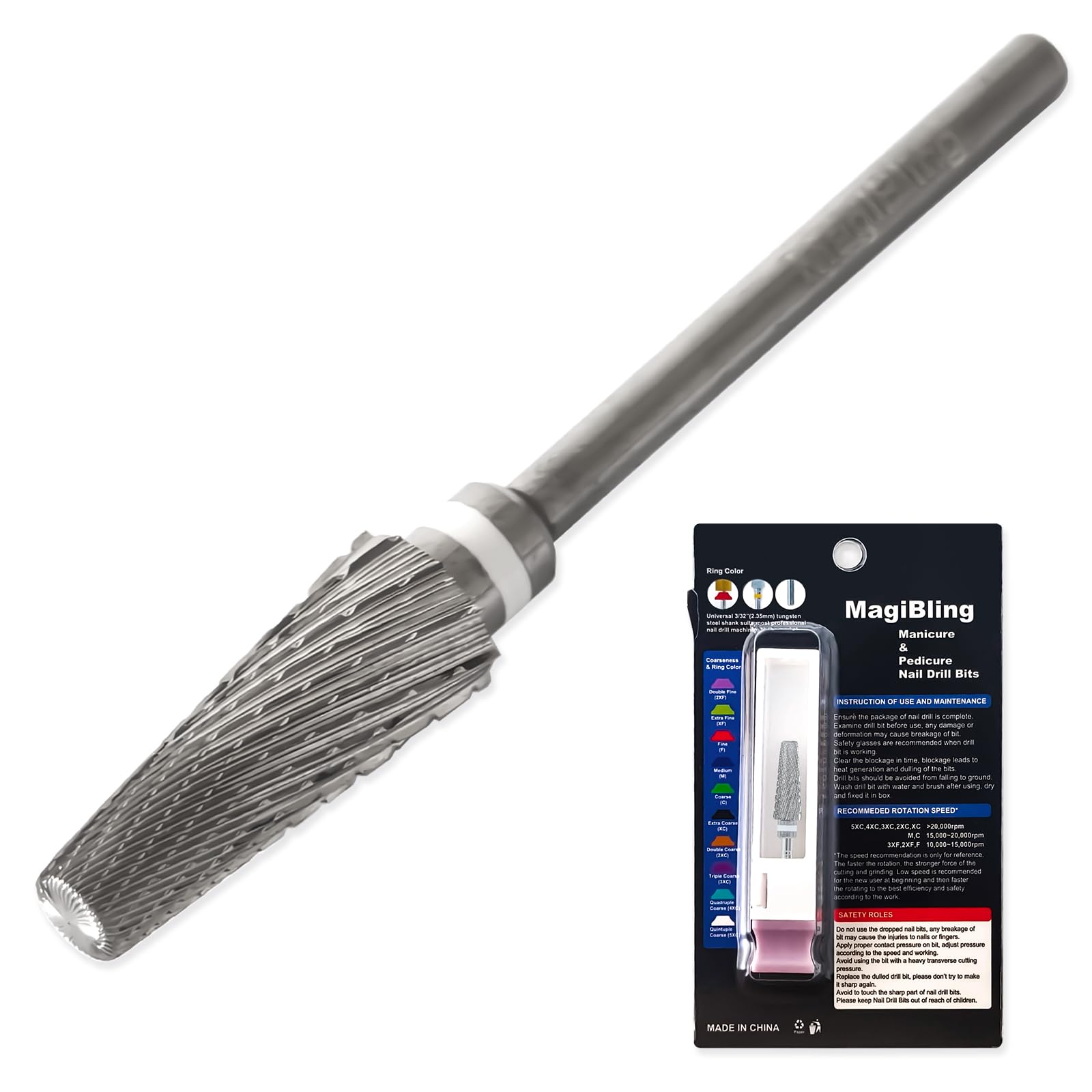 Upgrade 5 in 1 Nail Drill Bits, Professional 3/32'' Tungsten Carbide Multi-function Bits, Left & Right Hand Use, Fast Gel Removal, Manicure Pedicure