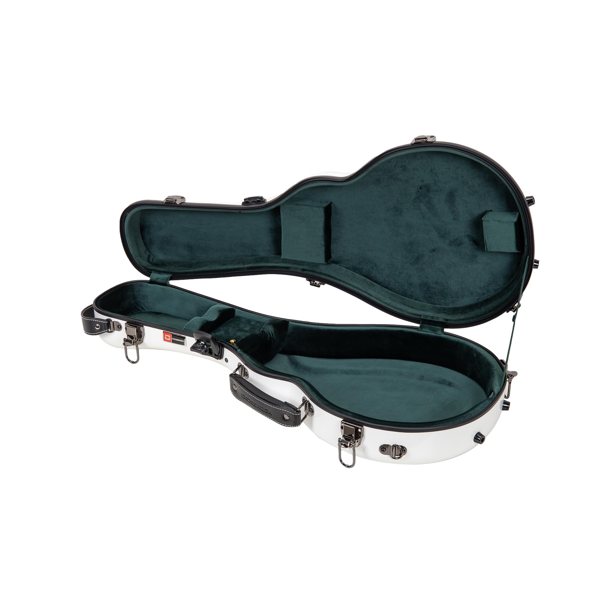 Crossrock Fiberglass Mandolin Case – Contoured for A & F-Style (Universal Fit) | White Gloss, Forest Green Velvet, TSA Lock, Backpack Straps, Accessory Compartment – Sleek Pro Travel Case?