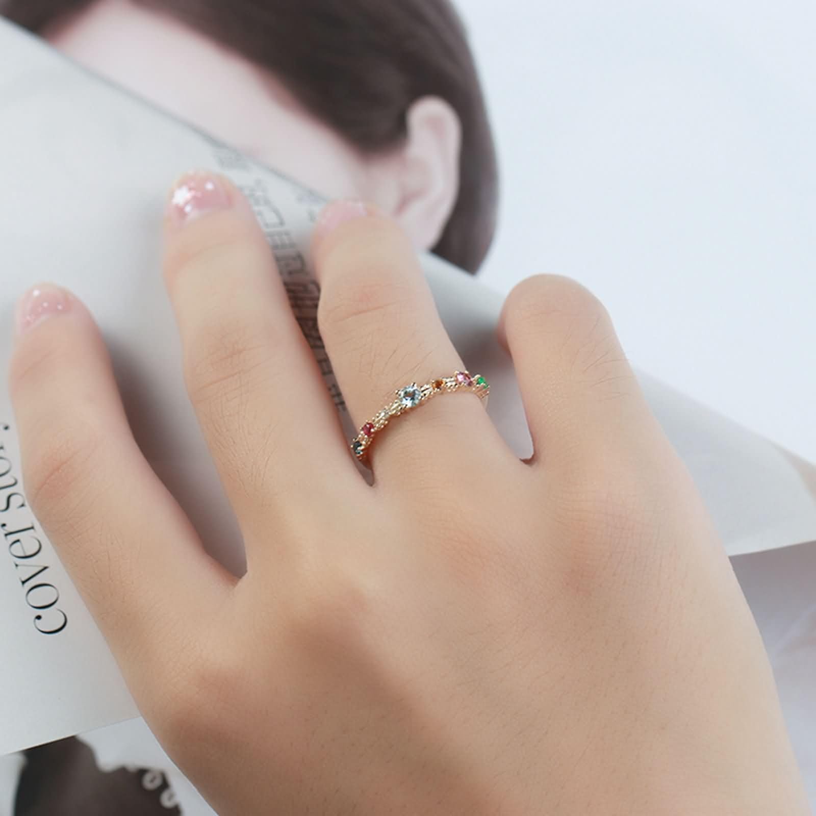Anillos de Mujer Compromiso de Oro Amarillo 9K/14K/18K, Redondo con Topacio Creado y Circonita Cúbica, Anillo Boda Oro Mujer