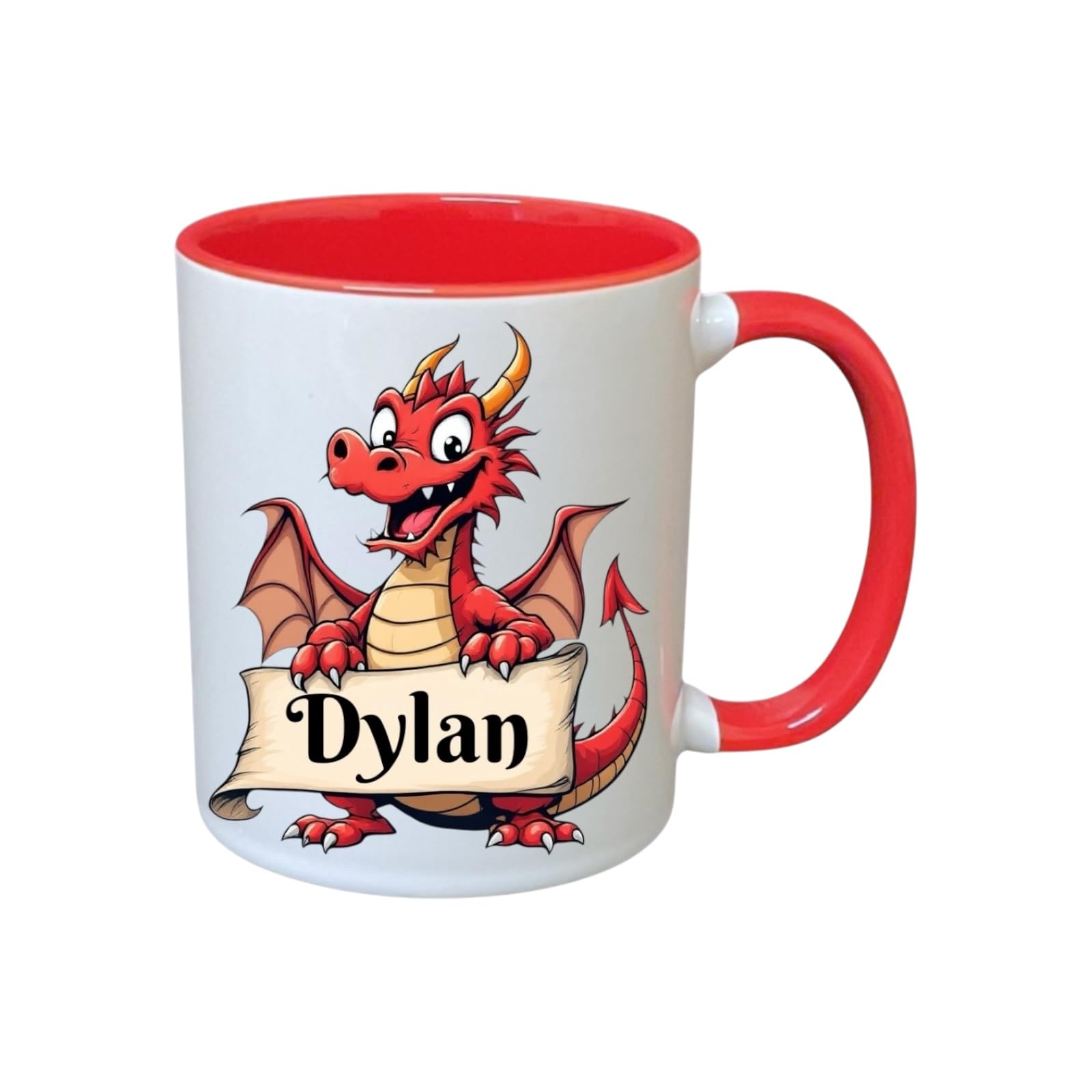 Personalised Gift Mug - Cute Welsh Dragon Design (Add Your Name Here!) (RED)