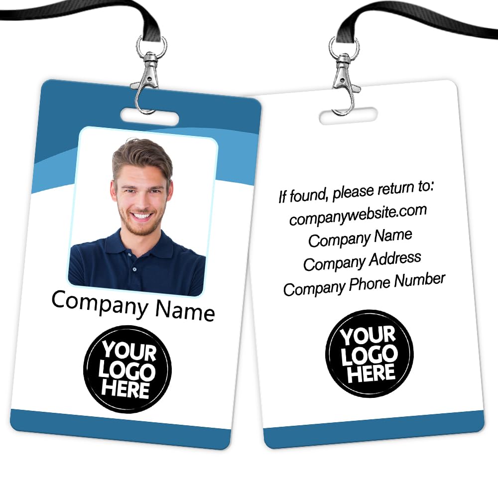 Custom ID Badge with Photo Logo Barcode Personalised Name Identification Badges Double Sided Print Employee ID Badge for Office Worker Doctor Nurse Student(Vertical-Style 1)