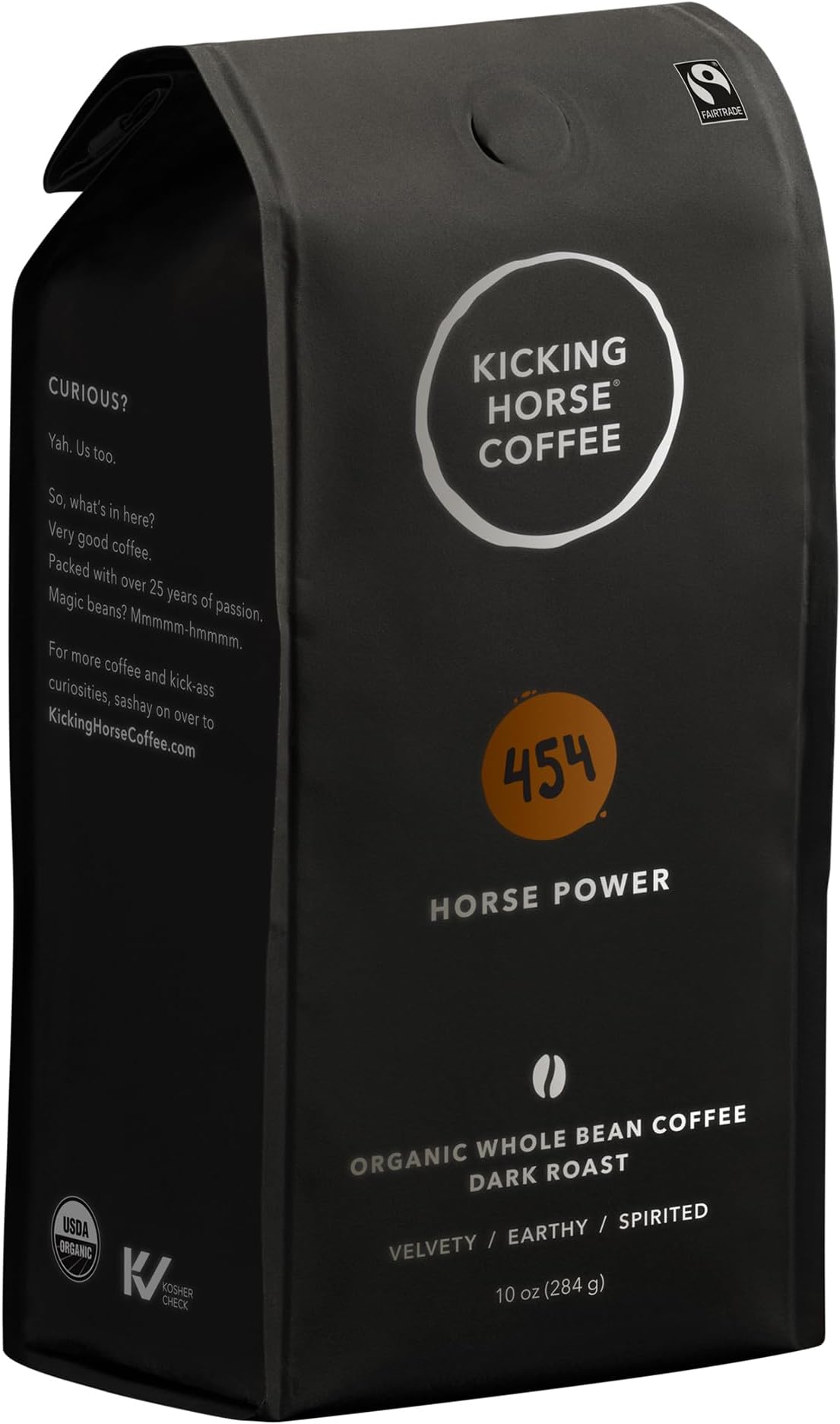 Kicking Horse Coffee, 454 Horse Power, Dark Roast, Whole Bean, 10 oz - Certified Organic, Fairtrade, Kosher Coffee