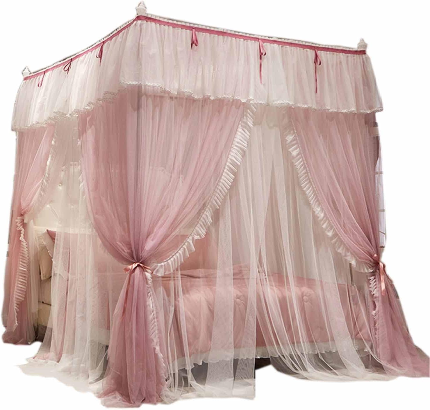 Bed Canopy Bedroom Mosquito Net, Pink Princess Style Bed Curtain, Bed Canopy for Girls Room Decoration (Color : Pink, Size : 150x200x200cm)