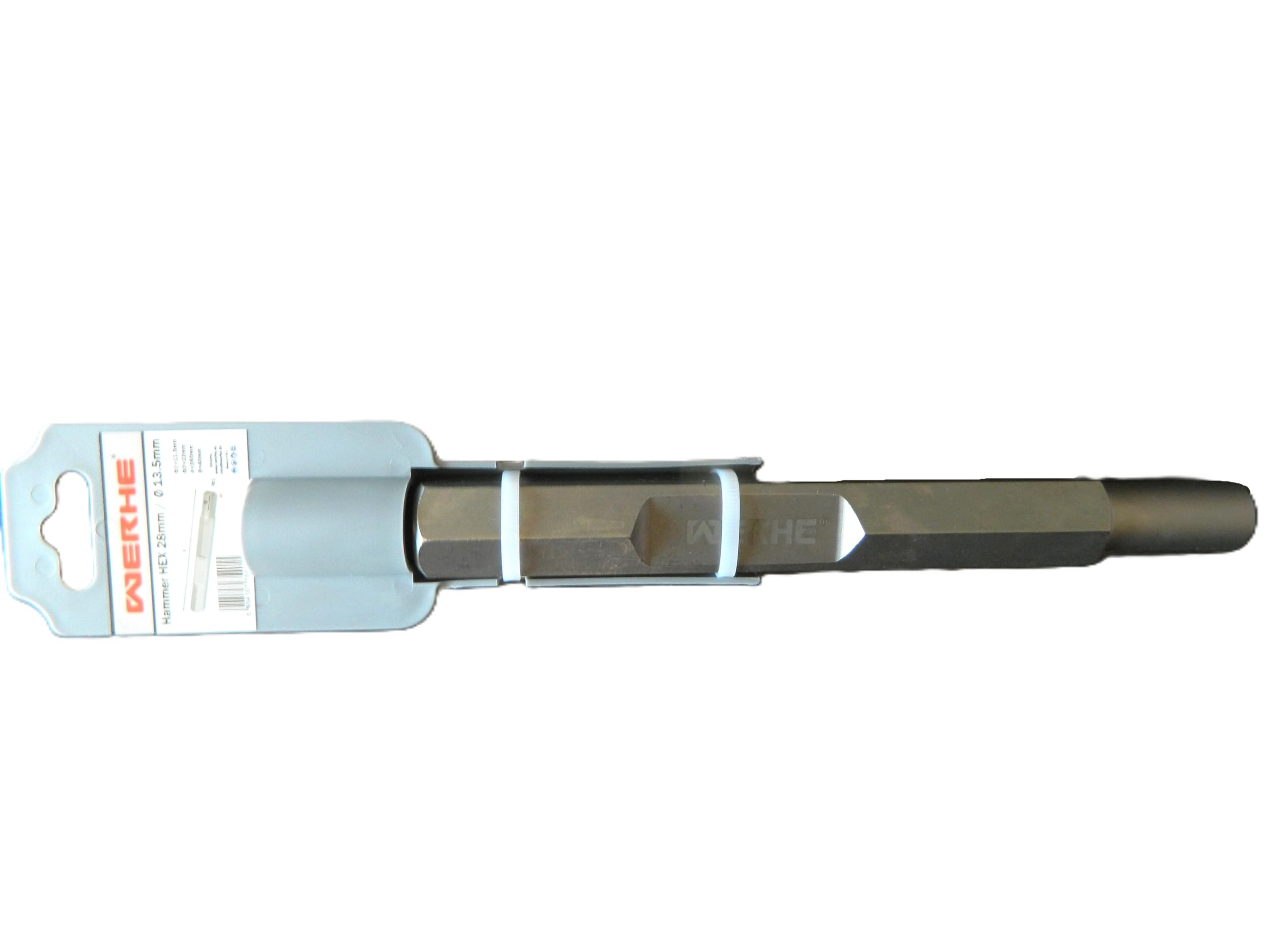 WERHE Hincador de Picas HEX28, Ø 13,5 mm, 22x260 mm | acero templado, compatible con martillos demoledores, profundidad del agujero 40 mm, para picas de tierra profundas