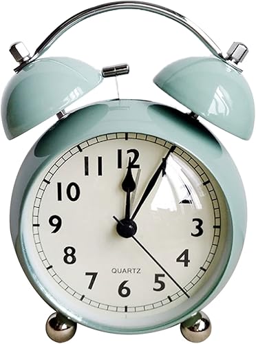 Miniatura 8 de Reloj despertador de campana doble con luz de fondo para dormitorio, reloj de escritorio con batería sin tictac (blanco cremoso)