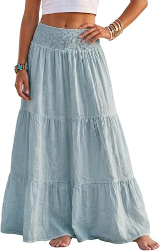 GQN Maxi Skirt with Slit for Women Slit Layered Flowy Boho A Line Ruffle Elastic