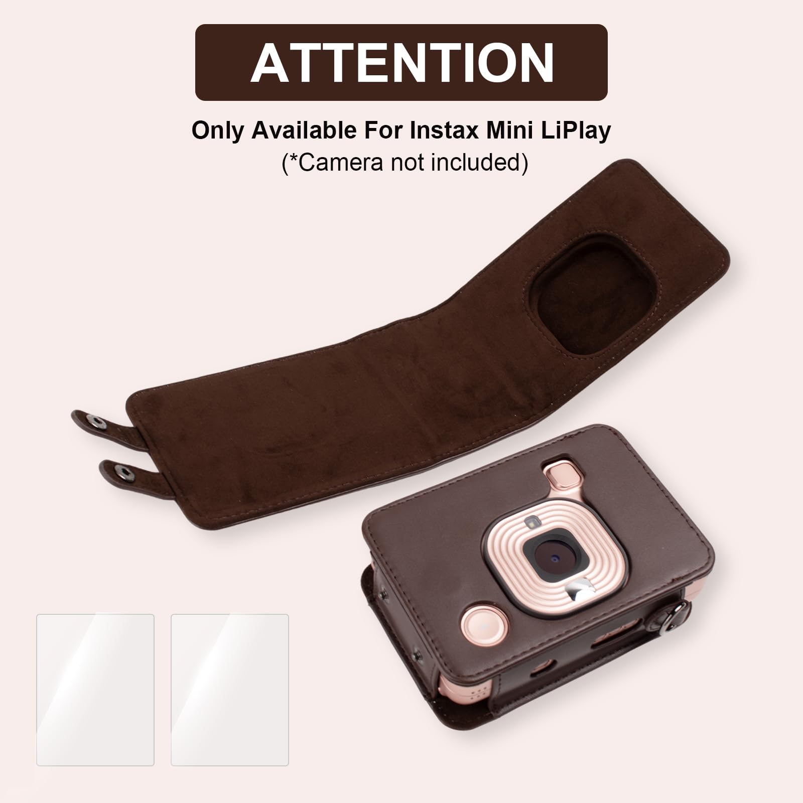VOVMOEYA Protective Case for Instax Mini Liplay PU Camera Case for Fuji instax mini liplay Hybrid Instant Camera with 2 LCD Tempered Films with Adjustable Neck Strap Quick Detachable-Deep Bronze - Image 2