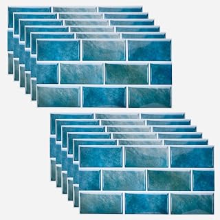 12 Sheets Brick Tile Stickers, Self Adhesive Wall Tiles, Peel and Stick Wall Tiles, Waterproof Splashback Tilesfor Kitchen & Bathroom - 30x15cm (blue)