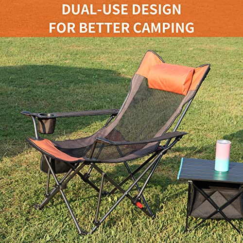 Yulisky Camping Lounge Chair, 3 Adjustments Reclining Camping Chair, Portable Camping Chair With Footrest, Separate Armrest Design, For 300Lbs, Outdoor, Beach, Fishing (Orange Brown) #TOP3