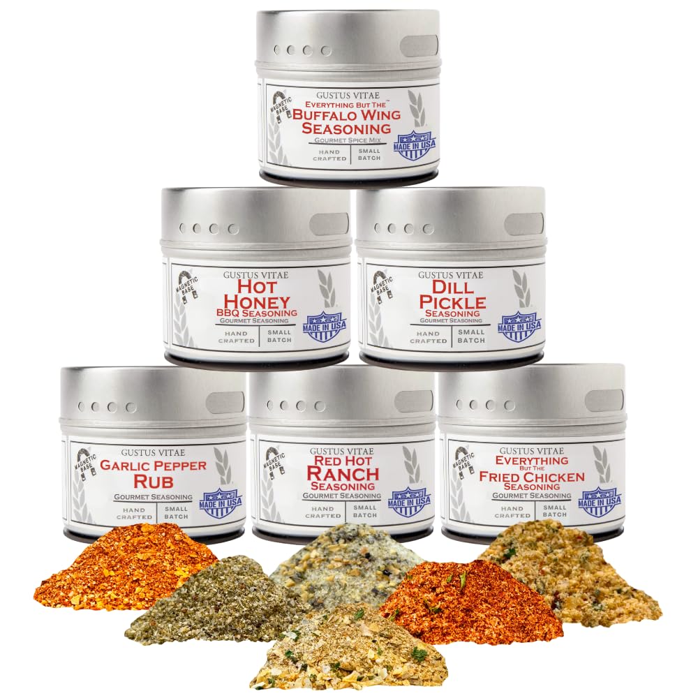 All American Wing Seasoning Set | Authentic Small Batch Seasoning Mixes For Chicken Wings, Buffalo Wings, Boneless Wings, Chicken Tenders, Tendies, Air Fryer Favorites | 6 Gourmet All Natural Spice Blends | Hand Packed, Non GMO | Sustainably Sourced, Made in USA | GLP-1 Friendly | Artisanal Spice Blends, Marinades, and Rubs | Magnetic Tins | Gustus Vitae | All Occasion Gift