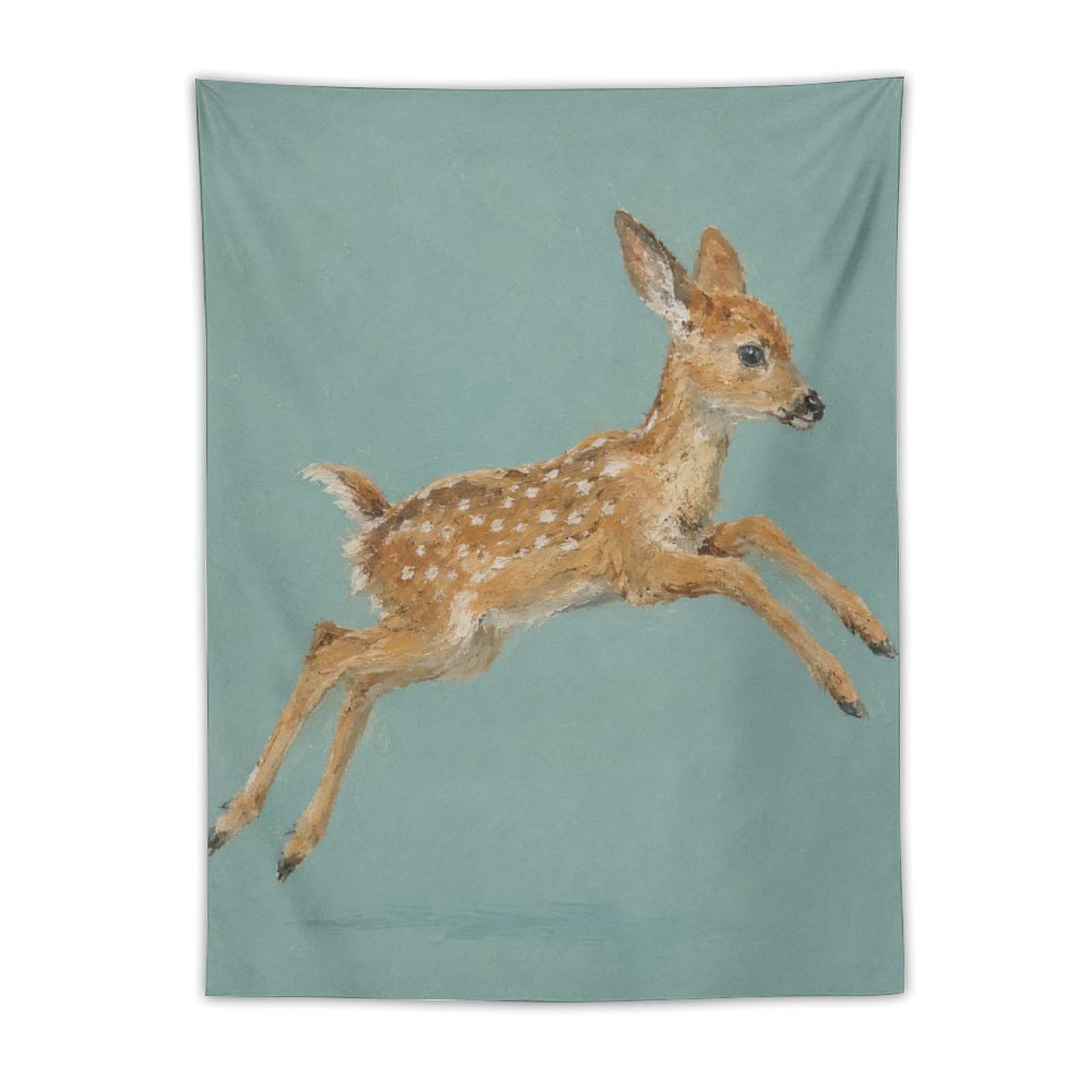 W7C8U2X3 Leaping Fawn Wall Tapestry, Realistic Illustration, Room Divider