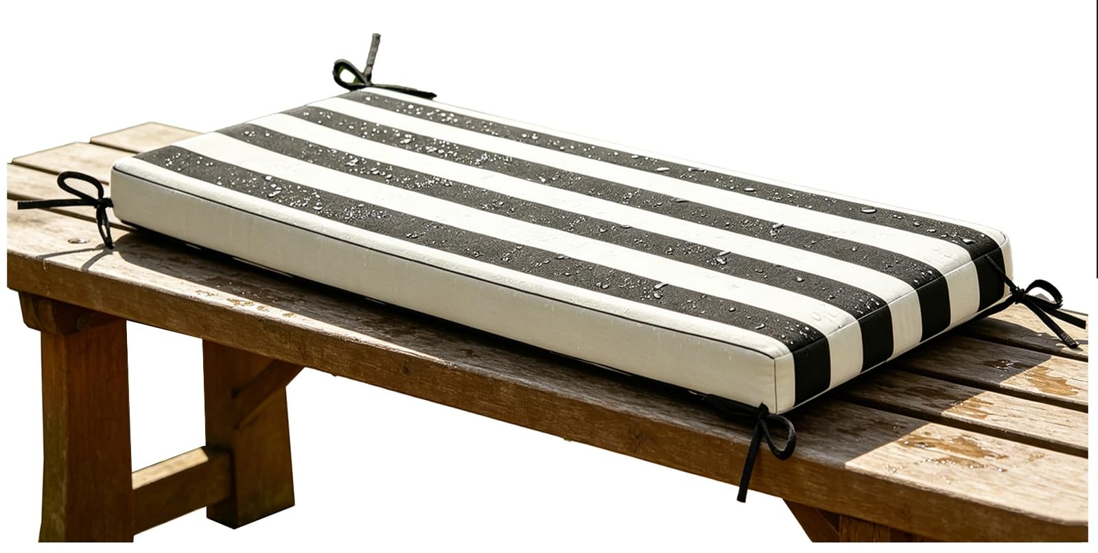 Miecoae Water Repellent Outdoor Bench Cushions Striped, Outdoor Swing Seat Cushions Waterproof 80% 5cm/1.9" Thick Outdoor Bench Cushion, Settee Couch Pads with Ties(Black White,140x45 cm 55x18 in)