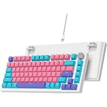 75% Mechanical Gaming Keyboard Pink Keyboard Gasket Mount Keyboard Wired Custom Hot Swappable Keyboard RGB Backlit Knob TKL Keyboard for PC Laptop Windows Gamer 82 Ahri