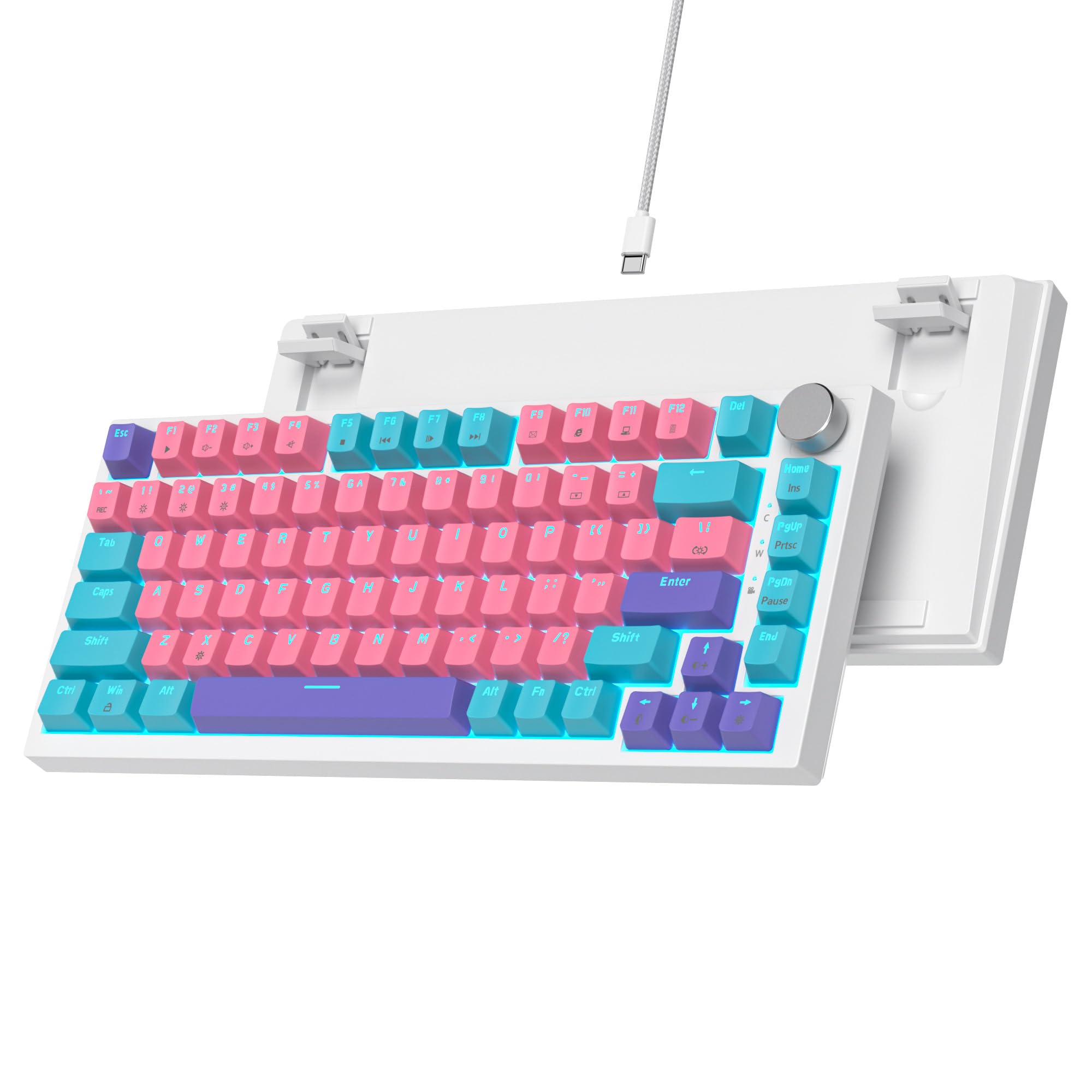 ✧1点物✧VintagePink✧WhiteCat✧accordion file Ussixchare Teclado mecânico para jogos 75% teclado com suporte